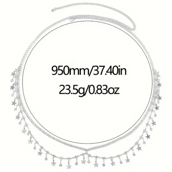 NEW Silver Celestial Whimsigoth Layered Metal Chain Belt w/ Stars & Crystals - Picture 5 of 5